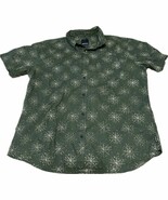 Prana Shirt Mens Extra 2XL Green Geometric Button Up Short Sleeve Slim Fit - $27.08 CAD