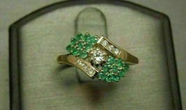 2,00 ct Rundschliff Smaragd &amp; Diamant Vintage Cluster Ring 14K Gelbgold über - £89.76 GBP