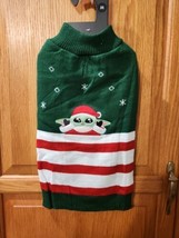 Star Wars Mandalorian Yoda Med. Pet Dog Christmas Sweater Green with Red&amp;White - £13.99 GBP