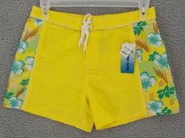 Nina Capri Womens Shorts SZ 12 Yellow Hibiscus Drawstring Hook &amp; Loop Fly Stains - £4.05 GBP