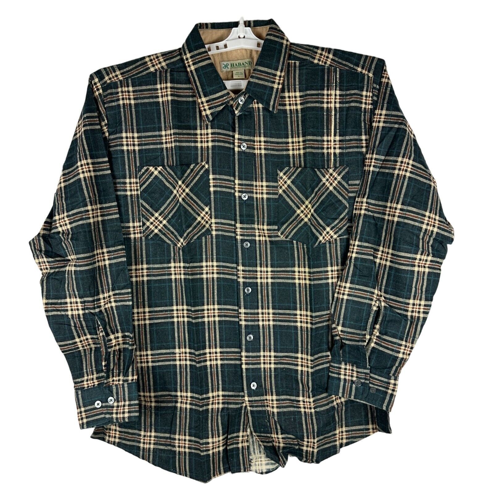 Haband Mens Large Plaid Long Sleeve Button-Down Shirt