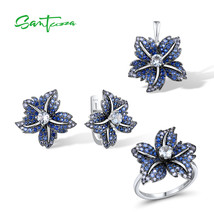 Jewelry Set For Women 925 Sterling Silver Blue Spinel CZ Lily Flower Pendant Ear - £117.22 GBP