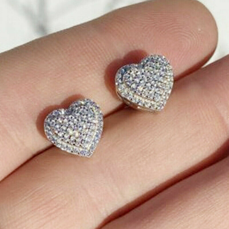 Elegant Heart Earrings Women Silver Plated Jewelry Cubic Zirconia Lab-Cr... - $12.99