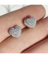 Elegant Heart Earrings Women Silver Plated Jewelry Cubic Zirconia Lab-Cr... - $243.50 MXN