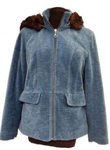 LL Bean Jacket Womens PS Teal Blue Wool Blend Button Up Hooded Coat Zip Off Fur - £31.89 GBP