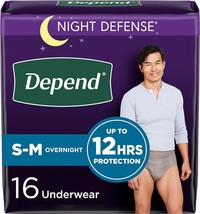 Depend Night Defense Men&#39;s Overnight Incontinence Underwear S-M 16 Count - £14.72 GBP
