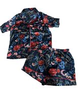 THEIR NIBS Sexy Satin 2p Pajama Set Small Top &amp; Short Blue Floral Button... - $16.55