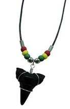 Reggae Black Shark Tooth Pendant Rope Necklace Beads 18 In Mens Womens New #568 - £5.32 GBP