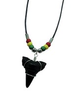REGGAE BLACK SHARK TOOTH PENDANT ROPE NECKLACE  beads 18 IN mens womens ... - $125.64 MXN
