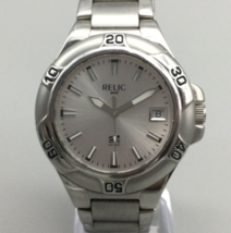 Relic Wet Watch Men Silver Tone Dial 50M Date 38mm Stainless New Battery 7.25&quot; - £23.54 GBP