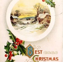 1900s Greeting Card Postcard Christmas Wishes Winter Scene Cabin Ephemer... - $19.99