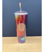 Starbucks 24 Oz Cold Cup Tumbler Dome Top Rainbow Pride KALEIDOSCOPE NEW... - $25.74