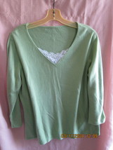 Sweater Size XL Light Green V-Neck With Lace - £7.07 GBP