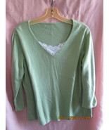 Sweater Size XL Light Green V-Neck With Lace - $9.00