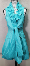 Samuel Dong Dress Womens Small Blue Taffeta Ruched Sleeveless Tie &amp; Butt... - £28.96 GBP