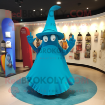 Cyan Witch&#39;S Hat mascot costume character dressed with a One-Piece Swimsuit and  - £985.14 GBP