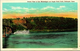 Eagle Point Park Mississippi River Dubuque IA Iowa UNP Linen Postcard Unused - £3.09 GBP