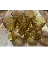 5 Vintage Amber Provincial Thumbprint Goblets Glassware Set of 6 - $44.28 CAD
