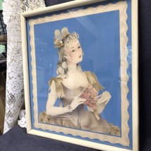 Vintage Wood/Glass Framed Southern Belle W/ Fan Print By Bernard Co. 17”x19” - £27.61 GBP