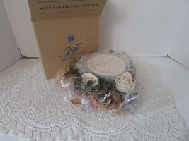 Avon 2001 Autumn Pillar Candle Holder With Wreath Silk Florals New - $18.76