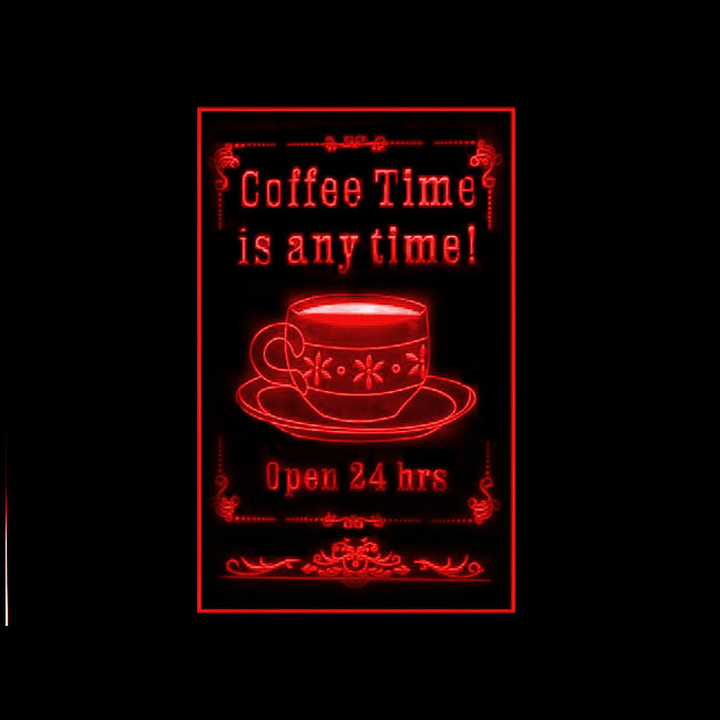 110256B Coffee Time 24 Hours OPEN Cafe Espresso Mocha Americano LED Ligh... - $21.99