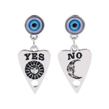 Ouija Mystic Eye Earrings 1.5&quot; Yes No Planchette Occult Stainless Steel Posts - £6.25 GBP