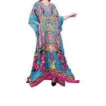 Long Kaftan dress Geometric Maxi Plus Size Women Caftan silk Dress Night... - $646.24 MXN