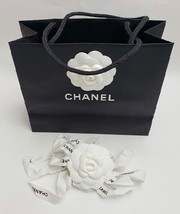 Chanel Paper Shopping Gift Tote Bag Black White Camellia Flower Ribbons Empty - £19.86 GBP