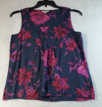 Loft Tank Top Womens Size Small Navy Floral Print Pleated Sleeveless Round Neck - £8.99 GBP