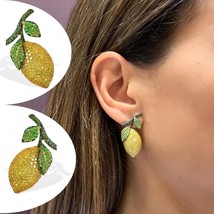 New Trendy Yellow Green CZ Lemon Stud Earrings for Women Wedding Party Fashion J - £30.42 GBP