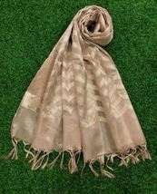 Beige &amp; Gold Chanderi Cotton Silk Indian Banarasi Brocade Dupatta For Women DP32 - £16.51 GBP