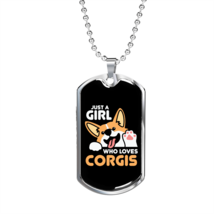 Girl Loves Corgis Necklace Stainless Steel or 18k Gold Dog Tag 24" Chain - £37.92 GBP+
