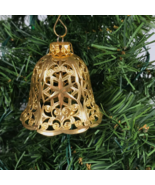 German filigree Christmas bell Ornament pierced gold metal - £24.22 GBP