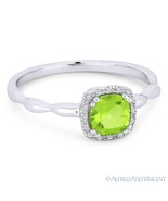 0.64 ct Cushion Cut Peridot Gemstone &amp; Diamond Halo 14k White Gold Promi... - $326.69