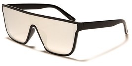 NEW FLAT TOP RECTANGLE SHIELD UNISEX BLACK SUNGLASSES SILVER MIRRORED P6531 - £9.72 GBP