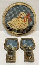 Rare VTG 3 Piece Lucite Acrylic Trivet Set MCM Ducks Dried Flowers Blue Polka Do - £40.14 GBP