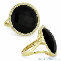 9.90 ct Checkerboard Onyx &amp; Diamond Right-Hand Cocktail Ring in 14k Yellow Gold - £663.86 GBP