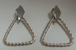 Vintage Signed Crown Trifari Silver-tone Triangle Dangle Clip-on Earrings - £27.78 GBP