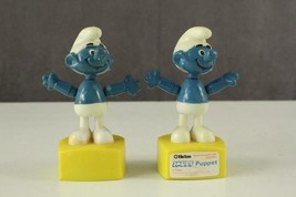 Vintage SMURF 2PC Plastic Toy Lot Helm Push Finger Puppet Peyo Wallace B... - £12.92 GBP