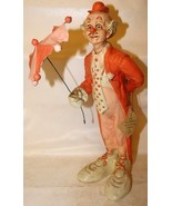 Vintage 1981 Judi&#39;s Pastime Large  Clown w/ Umbrella 17&quot; Statue Signed - £56.65 GBP