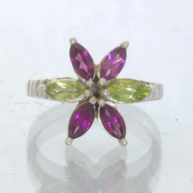 Rhodolite Garnet Peridot 925 Sterling Ring Size 6.75 Marquise Flower Design 199 - £83.14 GBP