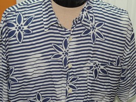Men&#39;s Large++ Tommy Bahama Short Sleeve Hawaiian Shirt Rayon Blue White Stripe - £12.26 GBP