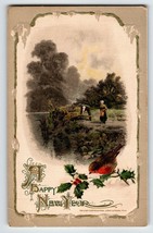 New Year Postcard John Winsch 1912 Farm Country People Song Bird Germany... - $17.10