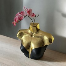 Handmade &#39;sable&#39; - Female Mannequin Art Vase Black Gold Leaf Wall Bust Torso - £40.58 GBP