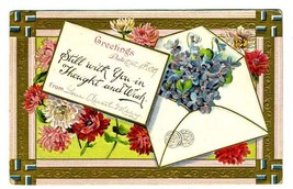 1909 Embossed Greetings Postcard Flowers in Frame - £9.27 GBP