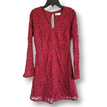 Hollister Women&#39;s Size S Maroon Short Mini Floral Lace Long Sleeve Dress - £21.47 GBP