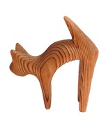 Vintage 4&quot; Japan Cryptomeria Modern Cat Wood Sculpture Figurine Mid Century - $373.69 MXN