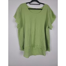 Soft Surroundings Blouse 2x Womens Plus Size Cap Sleeve Green 100% Cotton Top - £19.26 GBP