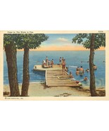 Linen Postcard ME O449 Come In Water is Fine People Swimming in Lake Cur... - $6.93