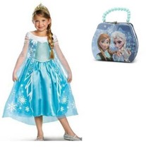 Girls Elsa Disney Princess Frozen Dress Tiara Purse 3 Pc Halloween Costume- 7/8 - £23.81 GBP